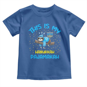 Funny This Is My Hanukkah Pajamakah Toddler T Shirt Cute Jewish Sloth Chanukkah TS09 Royal Blue Print Your Wear