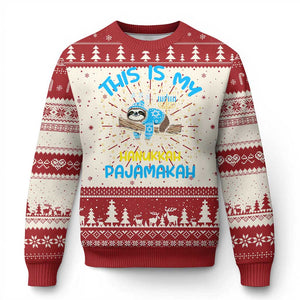 Funny This Is My Hanukkah Pajamakah Ugly Christmas Sweater Cute Jewish Sloth Chanukkah TS09 Red Print Your Wear