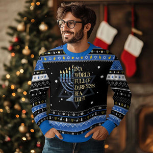 Be A Light Menorah Hanukkah Ugly Sweater TS09 Black Blue Print Your Wear