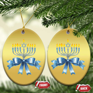 Hanukkah Menorah Jewish Coquette Bow Christmas Ornament TS09 Oval Gold Print Your Wear