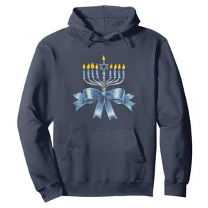 Hanukkah Menorah Jewish Coquette Bow Hoodie TS09 Navy Print Your Wear