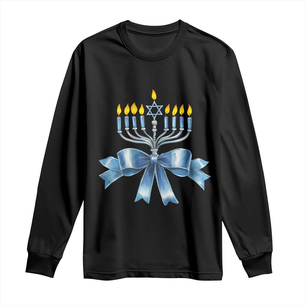 Hanukkah Menorah Jewish Coquette Bow Long Sleeve Shirt TS09 Black Print Your Wear