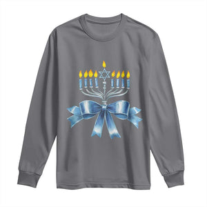 Hanukkah Menorah Jewish Coquette Bow Long Sleeve Shirt TS09 Charcoal Print Your Wear