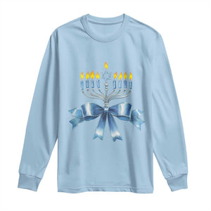 Hanukkah Menorah Jewish Coquette Bow Long Sleeve Shirt TS09 Light Blue Print Your Wear