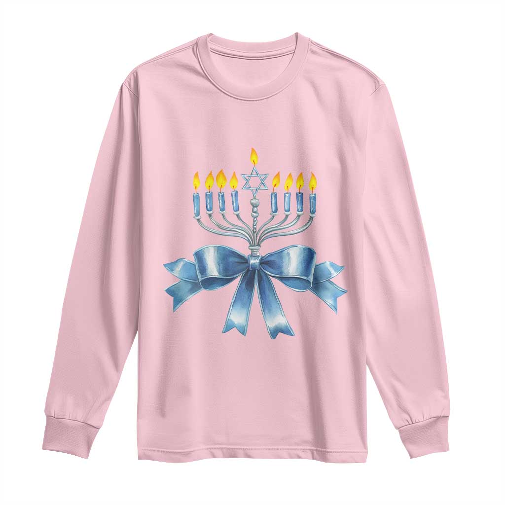 Hanukkah Menorah Jewish Coquette Bow Long Sleeve Shirt TS09 Light Pink Print Your Wear