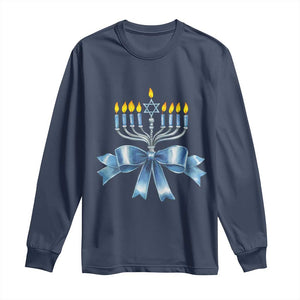 Hanukkah Menorah Jewish Coquette Bow Long Sleeve Shirt TS09 Navy Print Your Wear