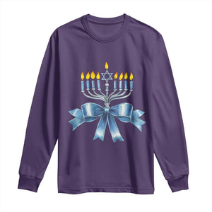 Hanukkah Menorah Jewish Coquette Bow Long Sleeve Shirt TS09 Purple Print Your Wear