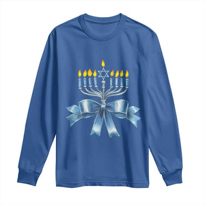 Hanukkah Menorah Jewish Coquette Bow Long Sleeve Shirt TS09 Royal Blue Print Your Wear