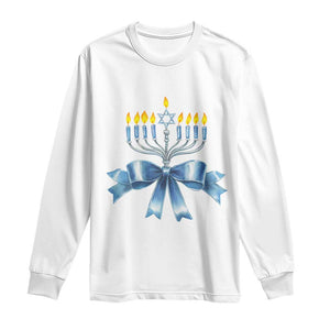 Hanukkah Menorah Jewish Coquette Bow Long Sleeve Shirt TS09 White Print Your Wear