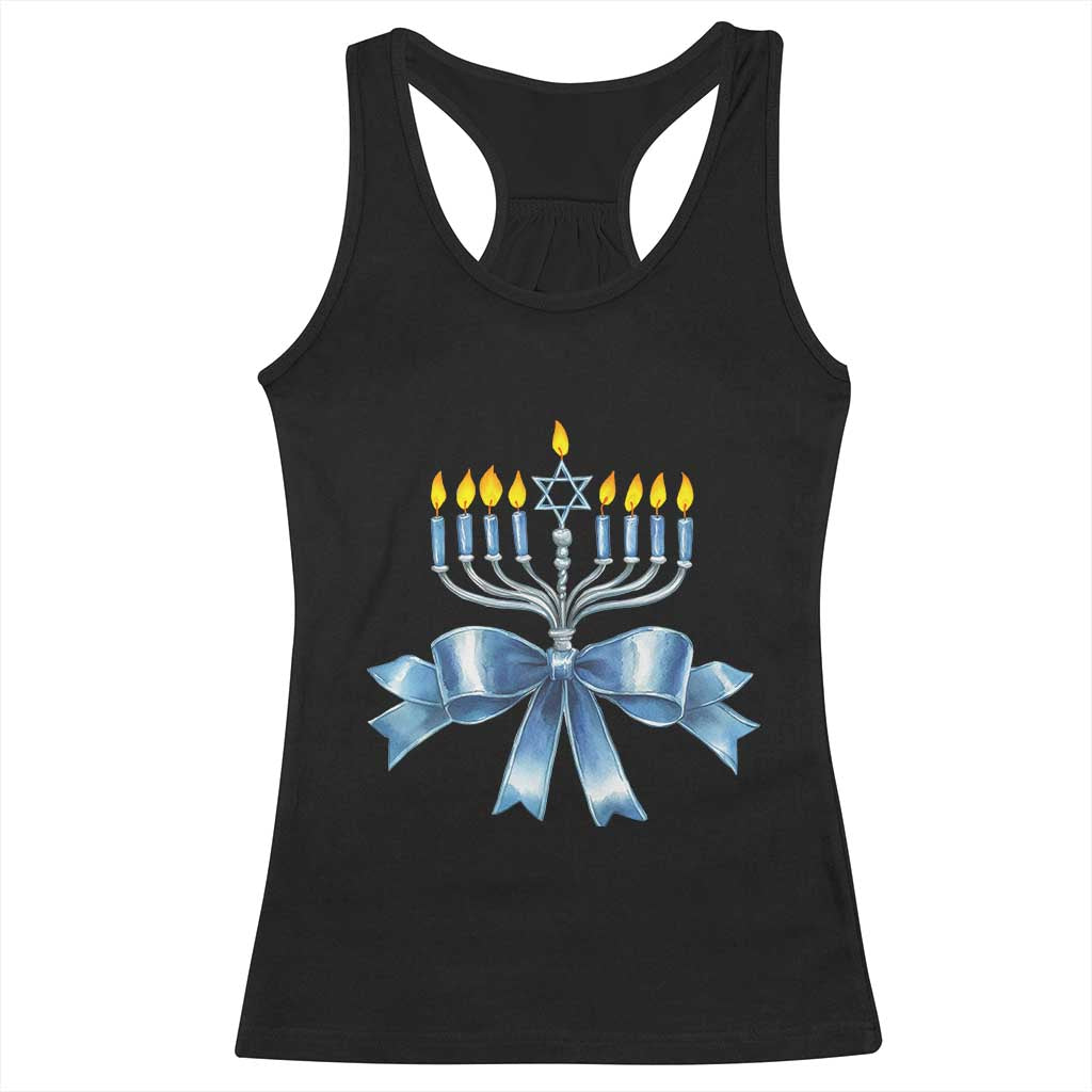 Hanukkah Menorah Jewish Coquette Bow Racerback Tank Top TS09 Black Print Your Wear