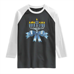 Hanukkah Menorah Jewish Coquette Bow Raglan Shirt TS09 Black White Print Your Wear