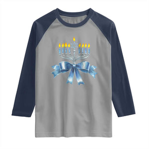 Hanukkah Menorah Jewish Coquette Bow Raglan Shirt TS09 Sport Gray Navy Print Your Wear