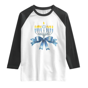 Hanukkah Menorah Jewish Coquette Bow Raglan Shirt TS09 White Black Print Your Wear