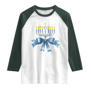 Hanukkah Menorah Jewish Coquette Bow Raglan Shirt TS09 White Dark Forest Green Print Your Wear