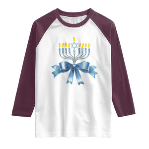 Hanukkah Menorah Jewish Coquette Bow Raglan Shirt TS09 White Maroon Print Your Wear