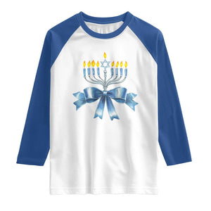 Hanukkah Menorah Jewish Coquette Bow Raglan Shirt TS09 White Royal Print Your Wear