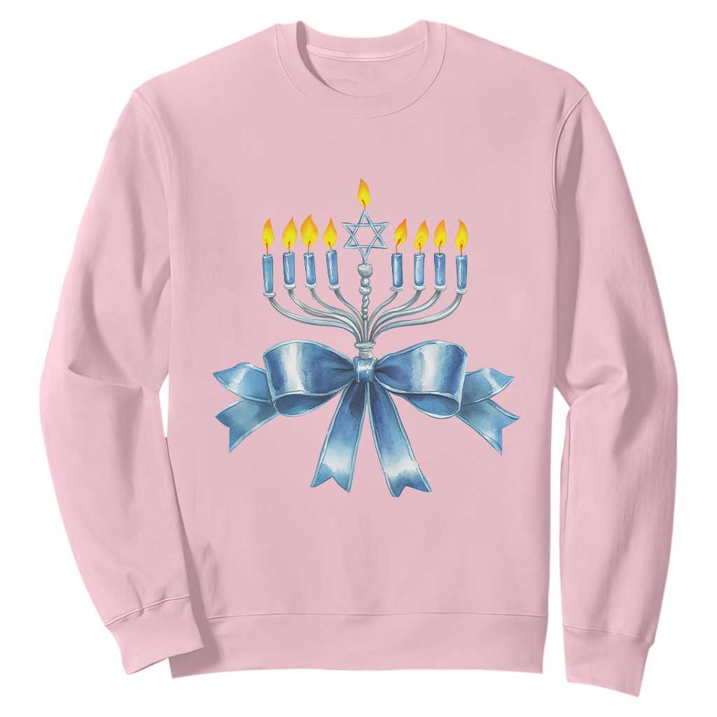 Hanukkah Menorah Jewish Coquette Bow Sweatshirt TS09 Light Pink Print Your Wear