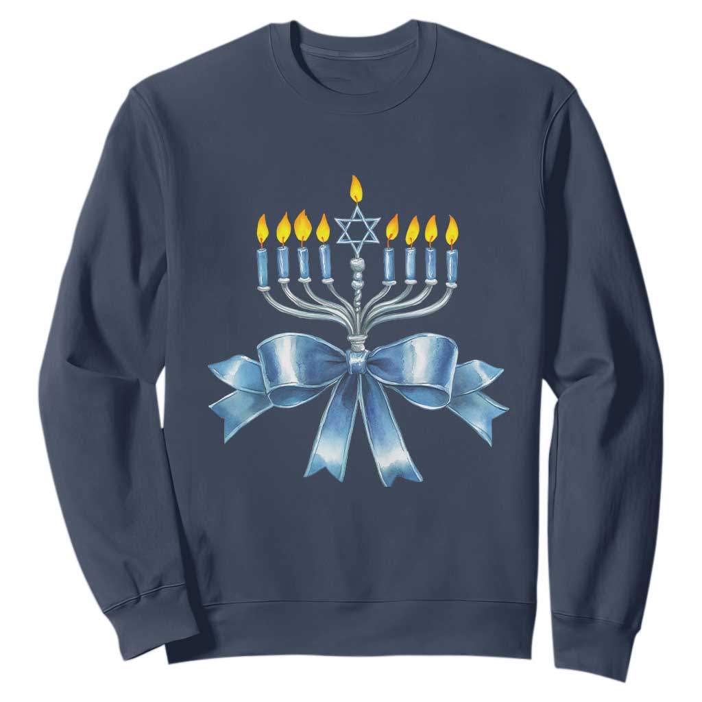 Hanukkah Menorah Jewish Coquette Bow Sweatshirt TS09 Navy Print Your Wear
