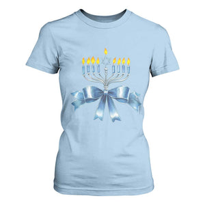 Hanukkah Menorah Jewish Coquette Bow T Shirt For Women TS09 Light Blue Print Your Wear