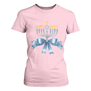 Hanukkah Menorah Jewish Coquette Bow T Shirt For Women TS09 Light Pink Print Your Wear