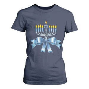 Hanukkah Menorah Jewish Coquette Bow T Shirt For Women TS09 Navy Print Your Wear