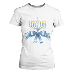 Hanukkah Menorah Jewish Coquette Bow T Shirt For Women TS09 White Print Your Wear