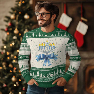 Hanukkah Menorah Jewish Coquette Bow Ugly Christmas Sweater TS09 Green Print Your Wear