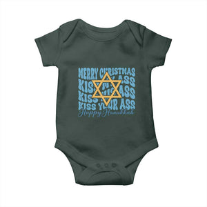 Funny Hanukkah Baby Onesie Kiss My Ass Kiss His Ass Kiss Your Ass TS09 Dark Forest Green Print Your Wear