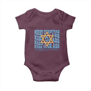 Funny Hanukkah Baby Onesie Kiss My Ass Kiss His Ass Kiss Your Ass TS09 Maroon Print Your Wear