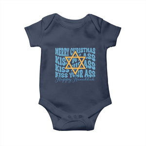 Funny Hanukkah Baby Onesie Kiss My Ass Kiss His Ass Kiss Your Ass TS09 Navy Print Your Wear