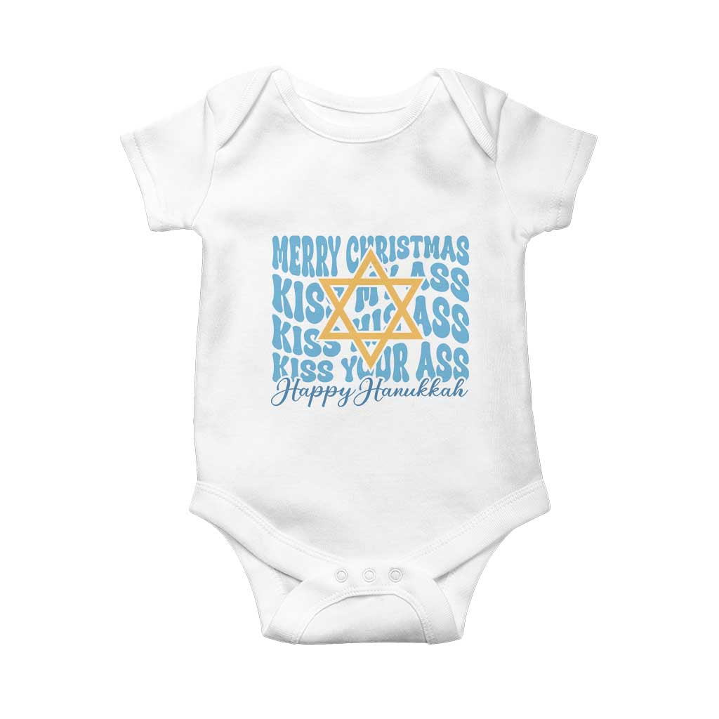 Funny Hanukkah Baby Onesie Kiss My Ass Kiss His Ass Kiss Your Ass TS09 White Print Your Wear