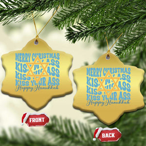 Funny Hanukkah Christmas Ornament Kiss My Ass Kiss His Ass Kiss Your Ass TS09 Snow Flake Gold Print Your Wear