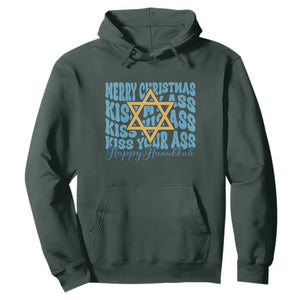 Funny Hanukkah Hoodie Kiss My Ass Kiss His Ass Kiss Your Ass TS09 Dark Forest Green Print Your Wear