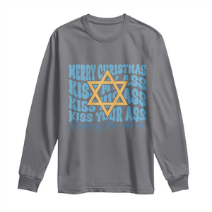 Funny Hanukkah Long Sleeve Shirt Kiss My Ass Kiss His Ass Kiss Your Ass TS09 Charcoal Print Your Wear