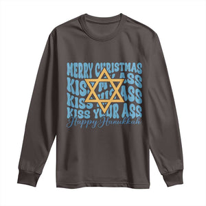 Funny Hanukkah Long Sleeve Shirt Kiss My Ass Kiss His Ass Kiss Your Ass TS09 Dark Chocolate Print Your Wear