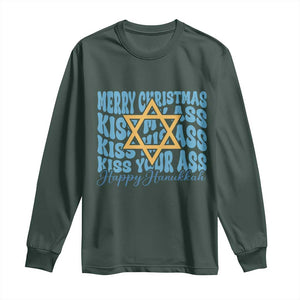 Funny Hanukkah Long Sleeve Shirt Kiss My Ass Kiss His Ass Kiss Your Ass TS09 Dark Forest Green Print Your Wear