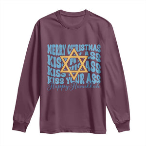 Funny Hanukkah Long Sleeve Shirt Kiss My Ass Kiss His Ass Kiss Your Ass TS09 Maroon Print Your Wear