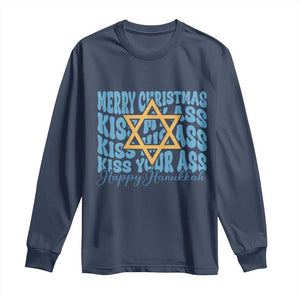 Funny Hanukkah Long Sleeve Shirt Kiss My Ass Kiss His Ass Kiss Your Ass TS09 Navy Print Your Wear