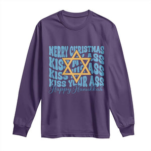 Funny Hanukkah Long Sleeve Shirt Kiss My Ass Kiss His Ass Kiss Your Ass TS09 Purple Print Your Wear