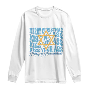 Funny Hanukkah Long Sleeve Shirt Kiss My Ass Kiss His Ass Kiss Your Ass TS09 White Print Your Wear