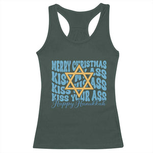 Funny Hanukkah Racerback Tank Top Kiss My Ass Kiss His Ass Kiss Your Ass TS09 Dark Forest Green Print Your Wear