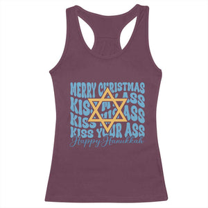 Funny Hanukkah Racerback Tank Top Kiss My Ass Kiss His Ass Kiss Your Ass TS09 Maroon Print Your Wear