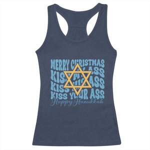 Funny Hanukkah Racerback Tank Top Kiss My Ass Kiss His Ass Kiss Your Ass TS09 Navy Print Your Wear