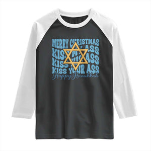 Funny Hanukkah Raglan Shirt Kiss My Ass Kiss His Ass Kiss Your Ass TS09 Black White Print Your Wear