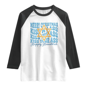 Funny Hanukkah Raglan Shirt Kiss My Ass Kiss His Ass Kiss Your Ass TS09 White Black Print Your Wear