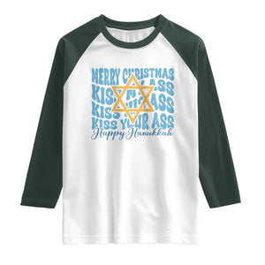 Funny Hanukkah Raglan Shirt Kiss My Ass Kiss His Ass Kiss Your Ass TS09 White Dark Forest Green Print Your Wear