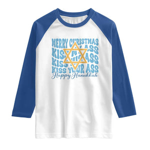 Funny Hanukkah Raglan Shirt Kiss My Ass Kiss His Ass Kiss Your Ass TS09 White Royal Print Your Wear