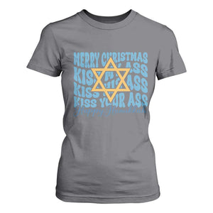 Funny Hanukkah T Shirt For Women Kiss My Ass Kiss His Ass Kiss Your Ass TS09 Charcoal Print Your Wear