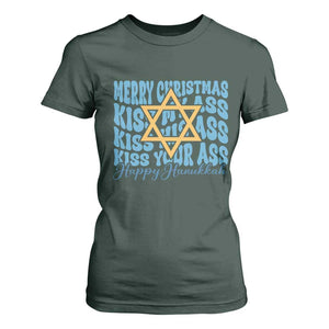 Funny Hanukkah T Shirt For Women Kiss My Ass Kiss His Ass Kiss Your Ass TS09 Dark Forest Green Print Your Wear