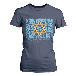 Funny Hanukkah T Shirt For Women Kiss My Ass Kiss His Ass Kiss Your Ass TS09 Navy Print Your Wear